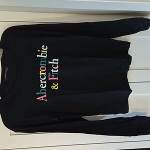 Abercrombie & Fitch Black Long Sleeve Top Colorful Logo Womens Small